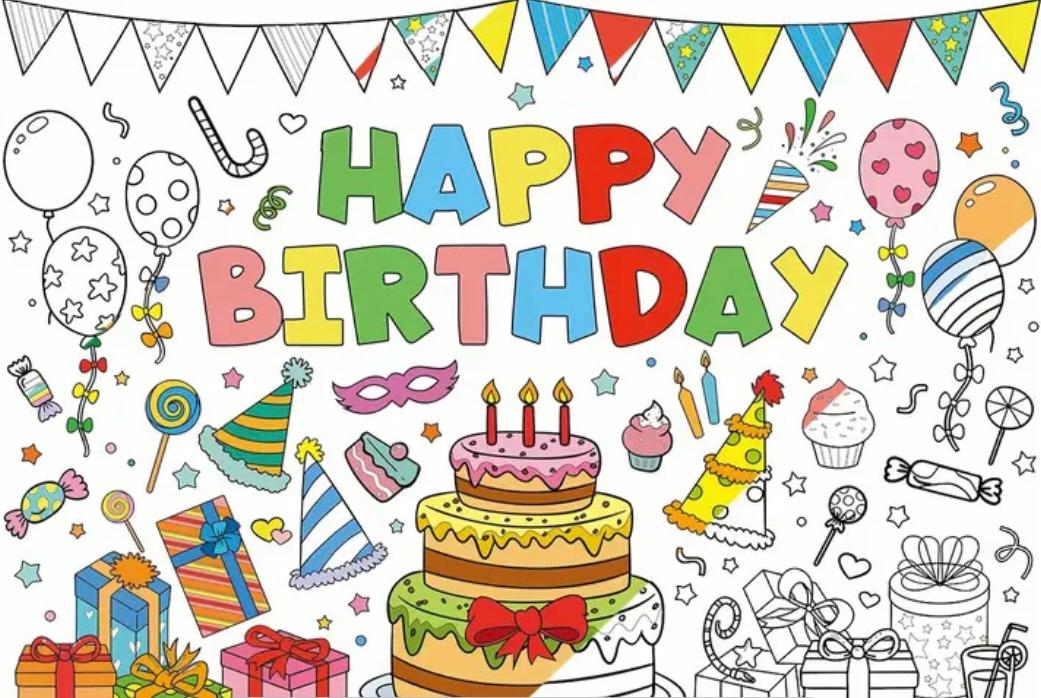 Happy Birthday Colour-in Poster Tablecloth & Marker Pens