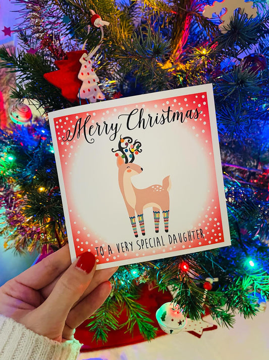 Festive Reindeer Merry Christmas Personalised Card