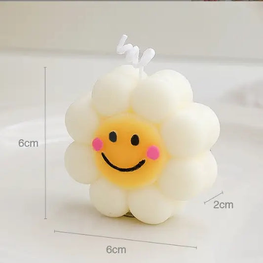 Smiley Sunflower Candle (White)