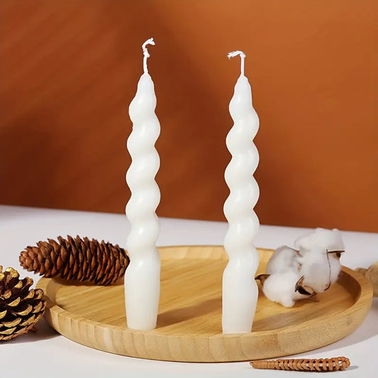 2 White Handmade Threaded Candles