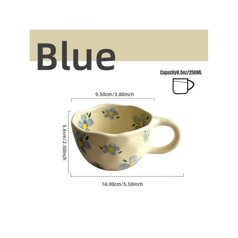 Ceramic Mug, Yellow & Blue Flowers