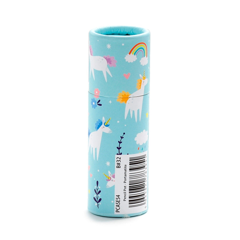Unicorn pencil pot with colouring pencils