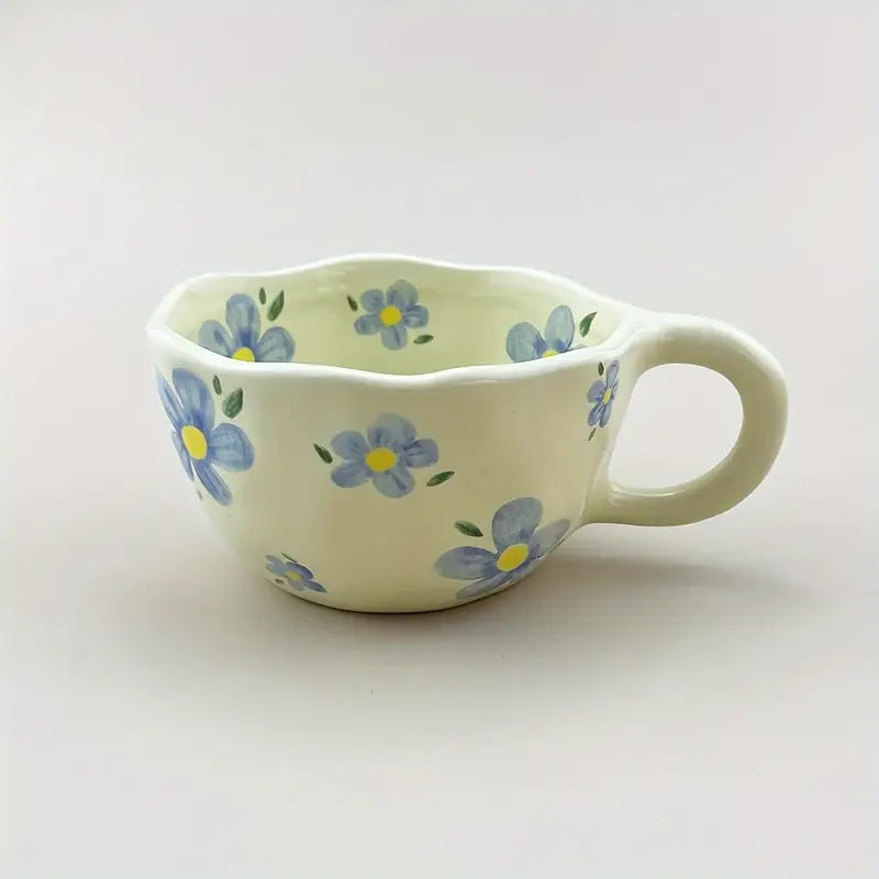 Ceramic Mug, Yellow & Blue Flowers
