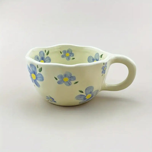 Ceramic Mug, Yellow & Blue Flowers