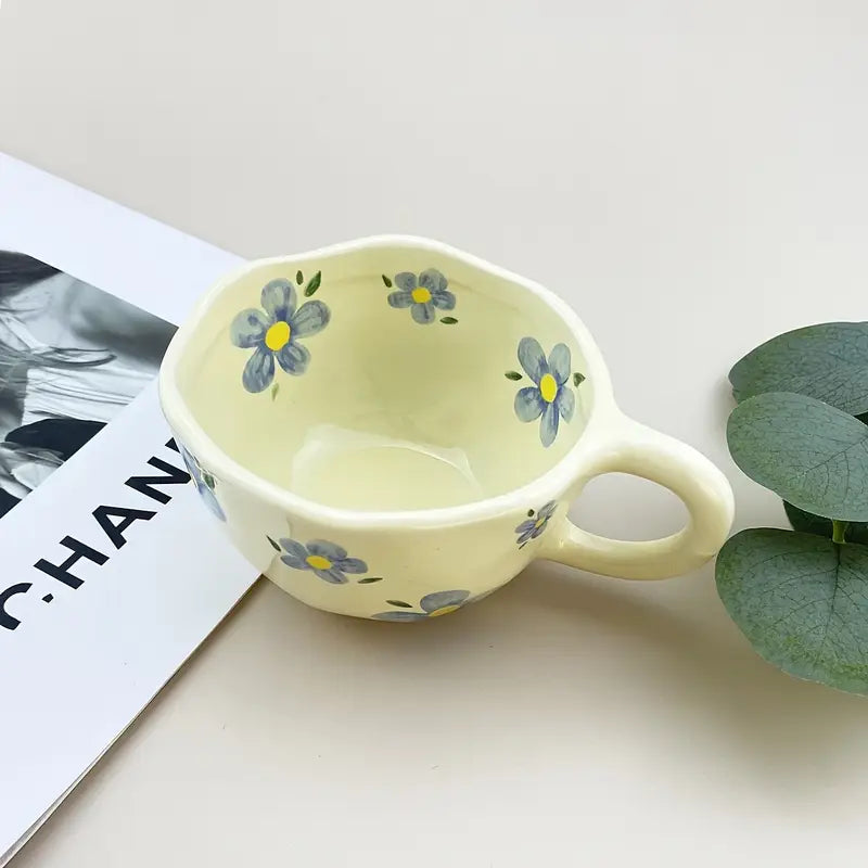 Ceramic Mug, Yellow & Blue Flowers