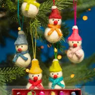 Set of 6 Mini Hanging Felt Snowmen Decorations