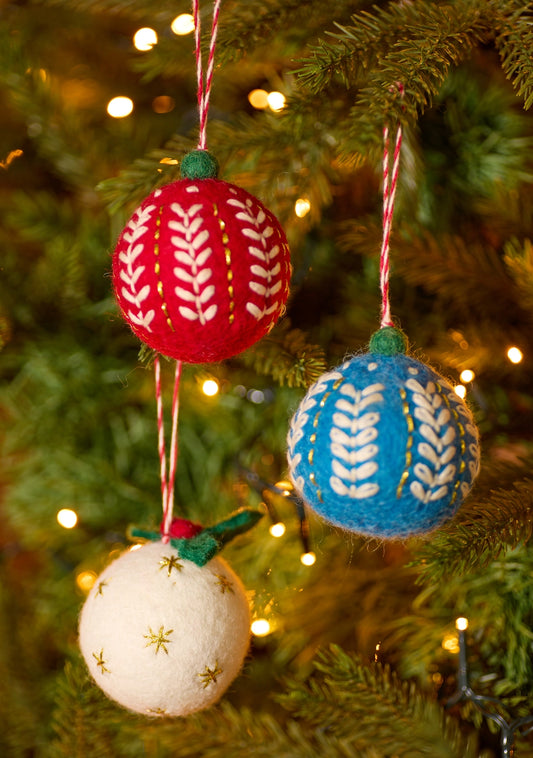 Embroidered Felt Christmas Baubles (Individual)