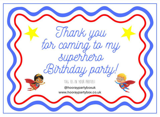 'Thank You For Coming To My Superhero Party' Cards (6 pack)