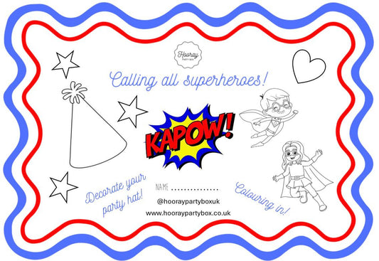 Superhero Colour-in Activity Place Mat & Marker Pens
