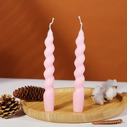 2 Pink Handmade Threaded Candles