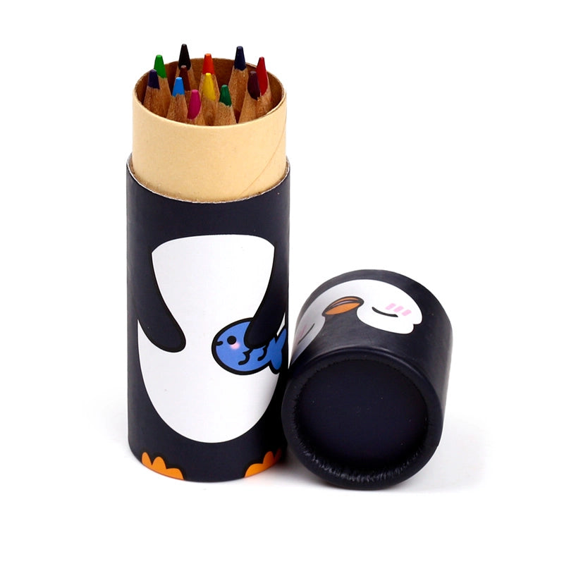 Penguin pencil pot with colouring pencils